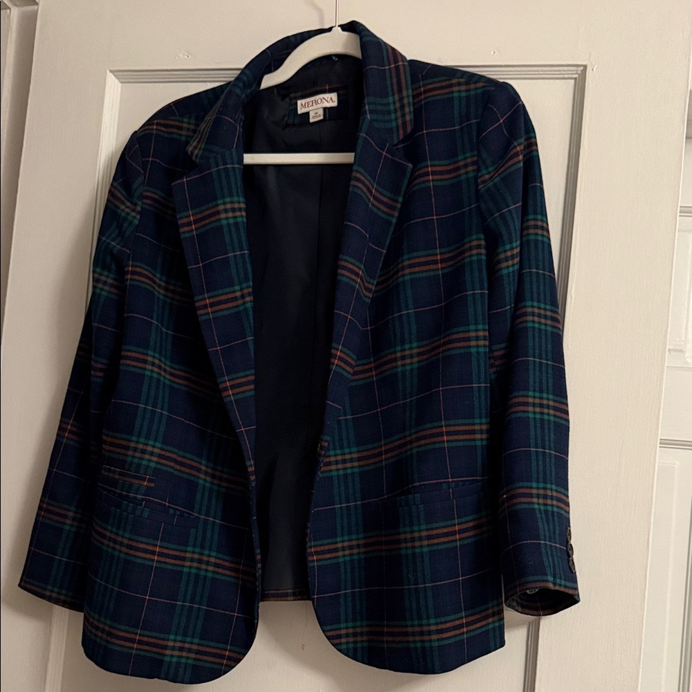 2014 Merona Plaid Blazer in Blue and Green